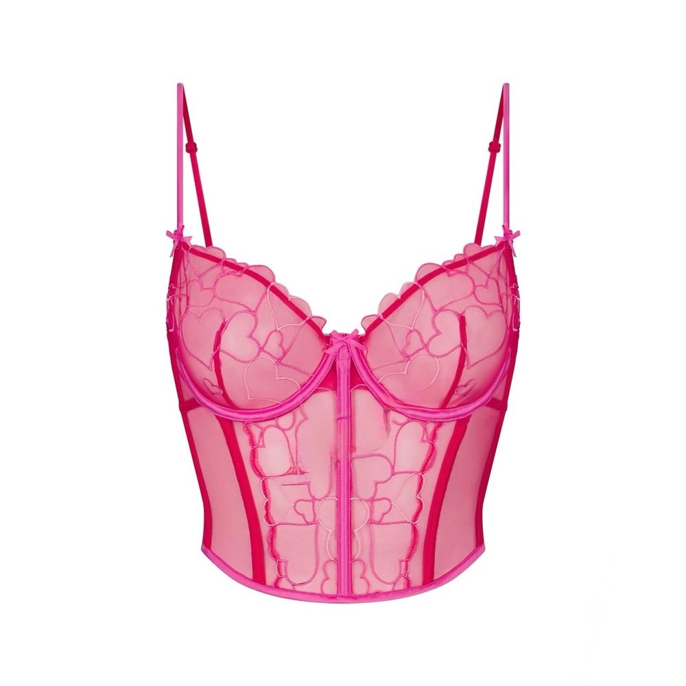 Skims pink EMBROIDERED TULLE CROPPED
CORSET women’s Deadstock heart aesthetic